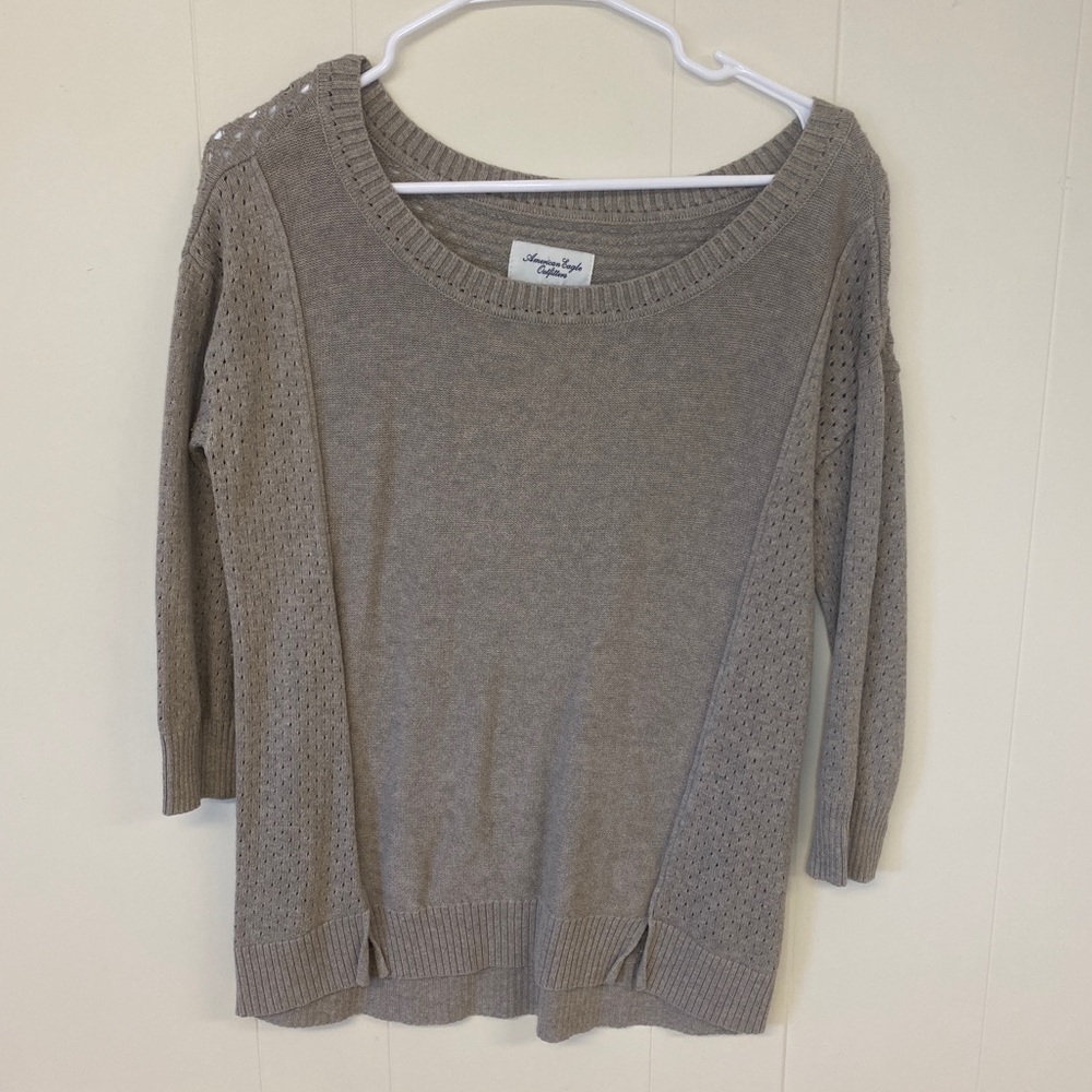 American Eagle Outfitters Size M Cream Long Sleeve Crewneck Top Crochet Back
